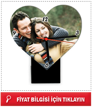 Kişiye Özel Fotoğraflı Kalp Masa Saati