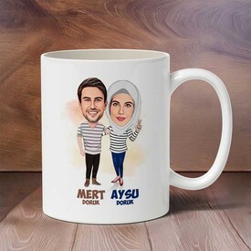 Ayrılamayan Çiftler Karikatürlü Kupa Ayıcık ve Yastık Seti - Thumbnail