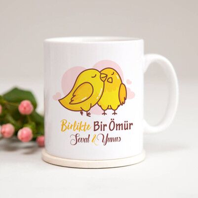 Birlikte Bir Ömür Sevimli Kuşlar Kupa Bardak - Thumbnail