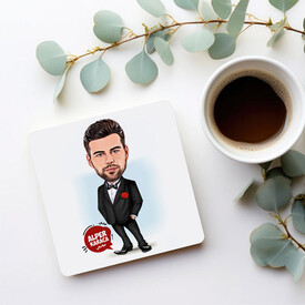 Damat Kostümlü Erkek Karikatürlü Bardak Altlığı - Thumbnail