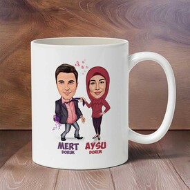 Düşkün Aşıklar Karikatürlü Kupa Ayıcık ve Yastık Seti - Thumbnail