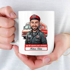 En İyi Erkek Ambulans Şöförü Karikatürlü Kupa Bardak - Thumbnail