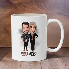 Havalı Çiftler Karikatürlü Kupa Ayıcık ve Yastık Seti - Thumbnail