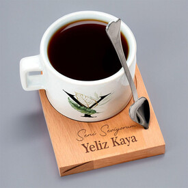  - Kişiye Özel Y Harfli Lüks Kaşıklı Çay Fincanı